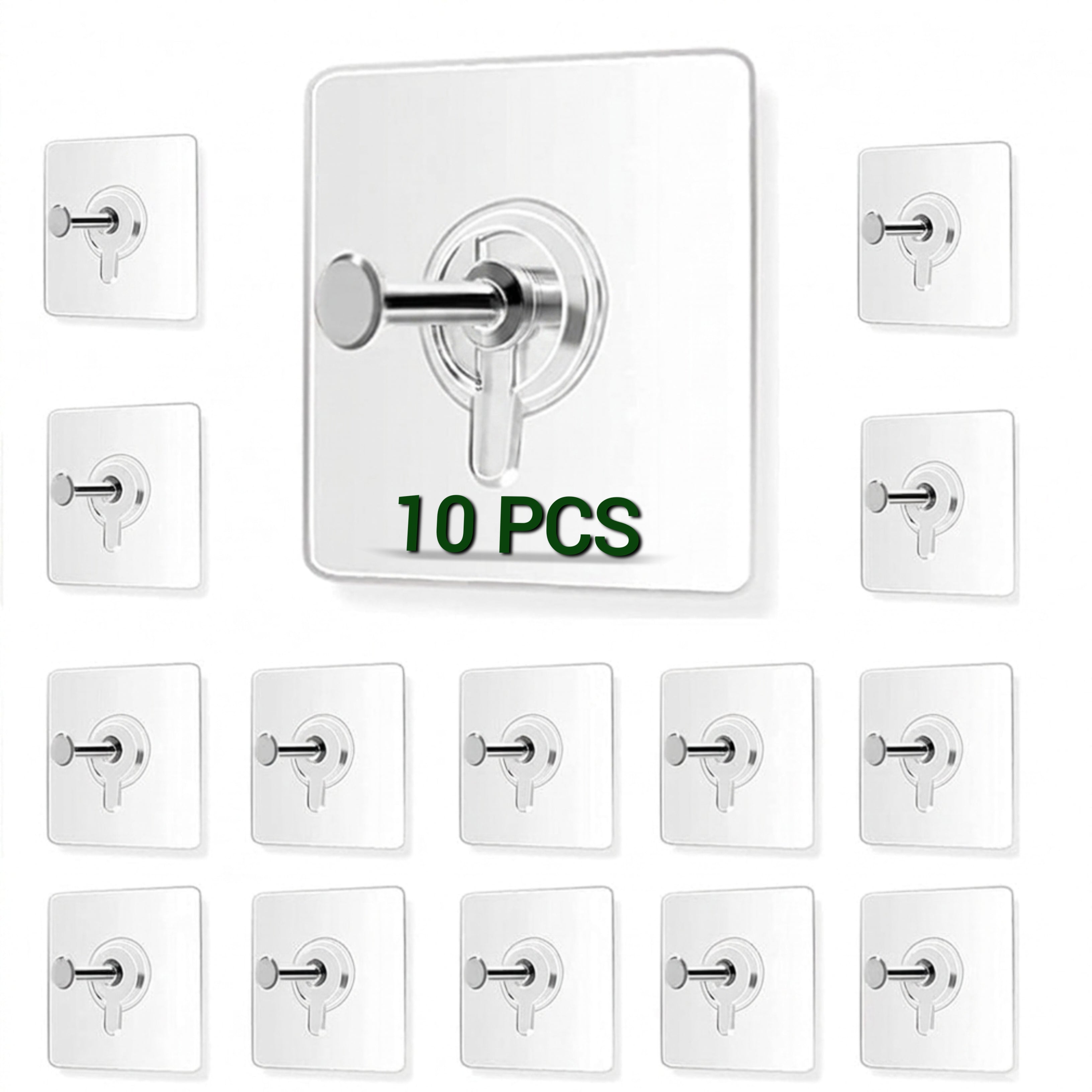 Virha Photo Frame Wall Hook Without Drilling, Pack of 10 Self Adhesive Heavy Duty Hooks for Wall, Nail Free Transparent Sticky Hook for Hanging Photo Frame, Kitchen, Bathroom, Bedroom | Stainless Steel Waterproof Wall Hanger Hook