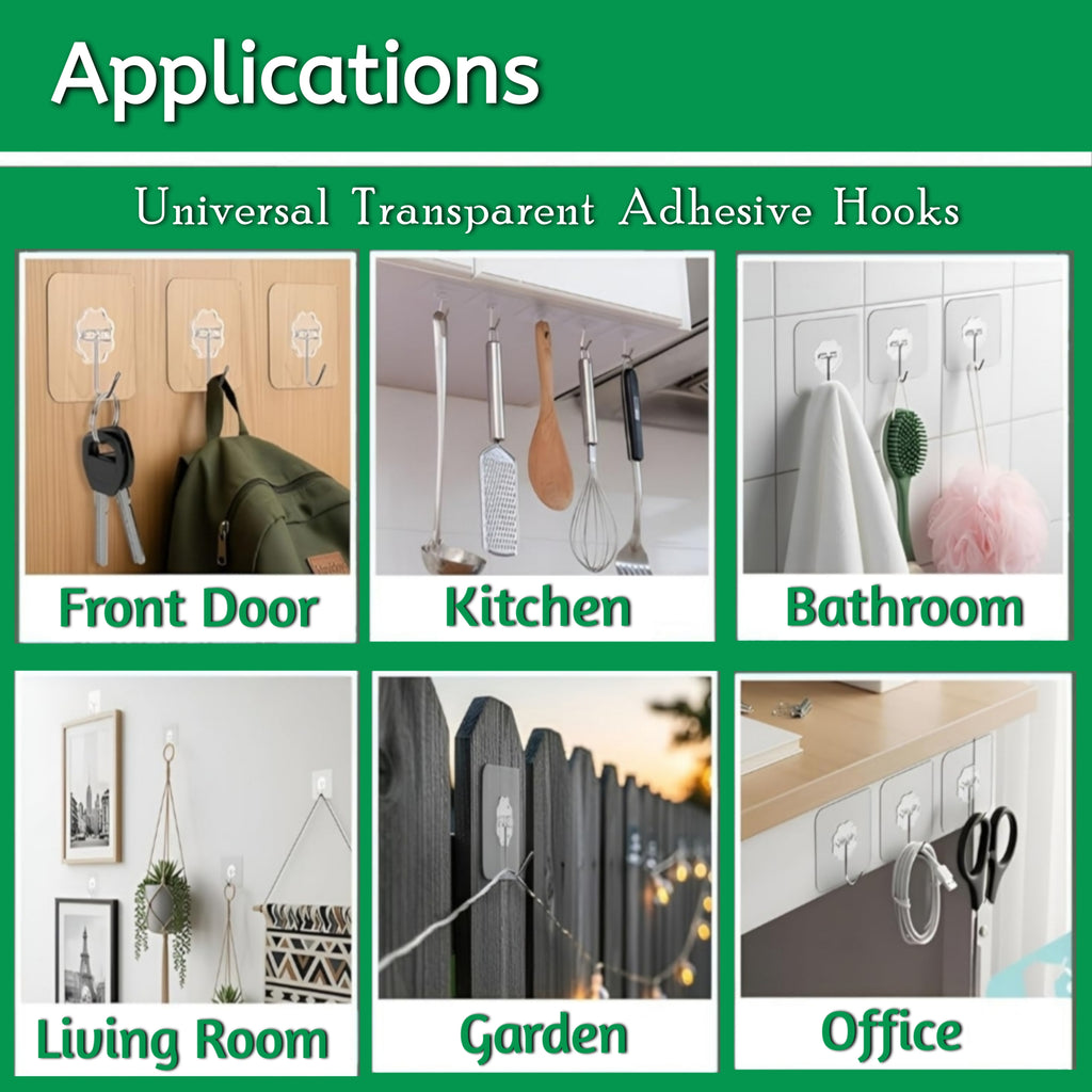 Virha Photo Frame Wall Hook Without Drilling, Pack of 10 Self Adhesive Heavy Duty Hooks for Wall, Nail Free Transparent Sticky Hook for Hanging Photo Frame, Kitchen, Bathroom, Bedroom | Stainless Steel Waterproof Wall Hanger Hook