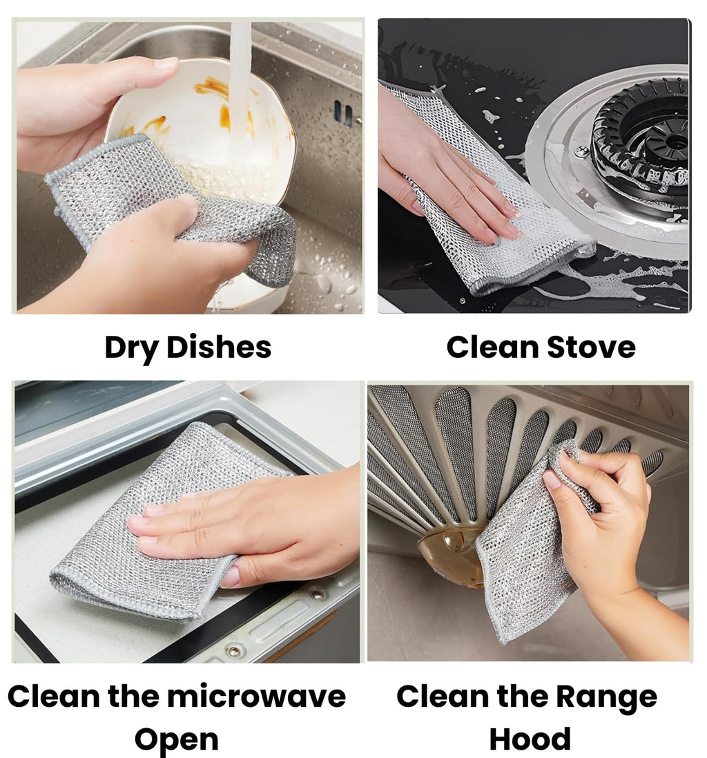 Two Layer Non-Scratch Dish Wash Cloth (10 Pack) Mesh Cloth for Kitchen Reusable Multipurpose Dishwashing Rags for Wet and Dry Cleaning Scrubber
