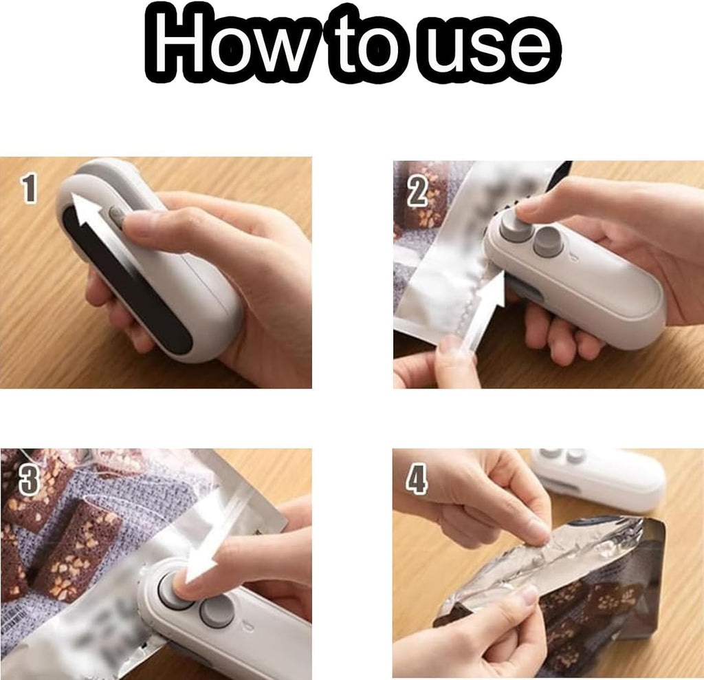 2-in-1 Magnetic Mini Bag Sealer & Cutter - USB Rechargeable Portable Heat Sealer to Keep Snacks Fresh & Crispy