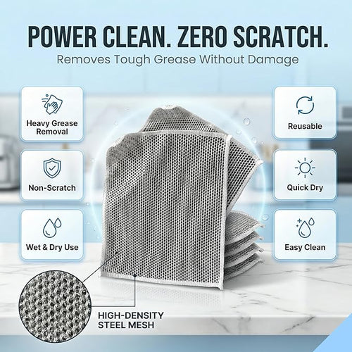 Two Layer Non-Scratch Dish Wash Cloth (10 Pack) Mesh Cloth for Kitchen Reusable Multipurpose Dishwashing Rags for Wet and Dry Cleaning Scrubber