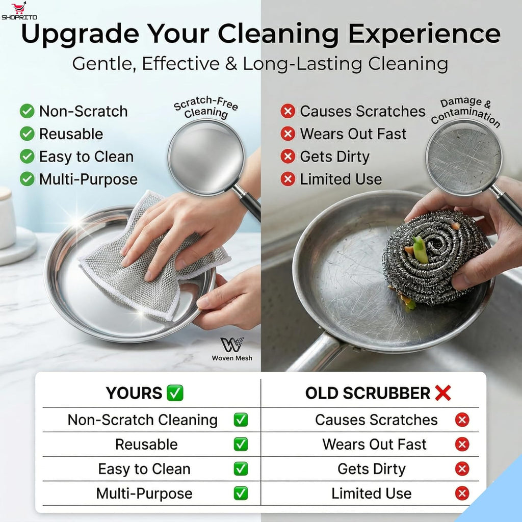 Two Layer Non-Scratch Dish Wash Cloth (10 Pack) Mesh Cloth for Kitchen Reusable Multipurpose Dishwashing Rags for Wet and Dry Cleaning Scrubber