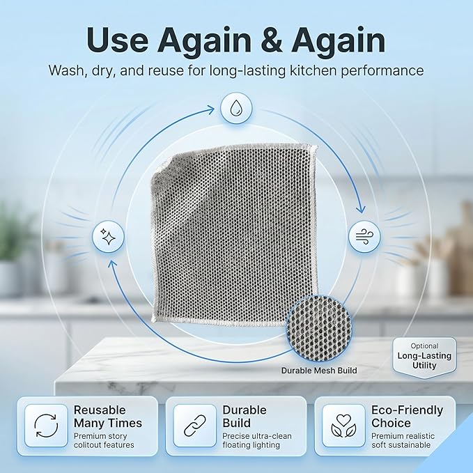 Two Layer Non-Scratch Dish Wash Cloth (10 Pack) Mesh Cloth for Kitchen Reusable Multipurpose Dishwashing Rags for Wet and Dry Cleaning Scrubber