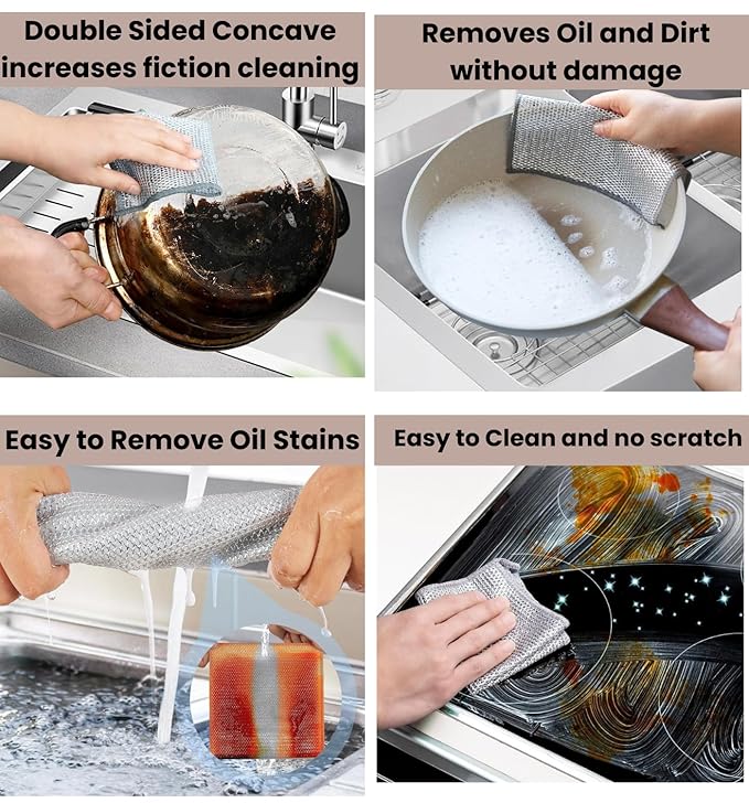 Two Layer Non-Scratch Dish Wash Cloth (10 Pack) Mesh Cloth for Kitchen Reusable Multipurpose Dishwashing Rags for Wet and Dry Cleaning Scrubber